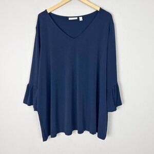 Susan Graver Liquid Knit Navy Blue Bell Sleeve Top Stretch Size 4X Women's